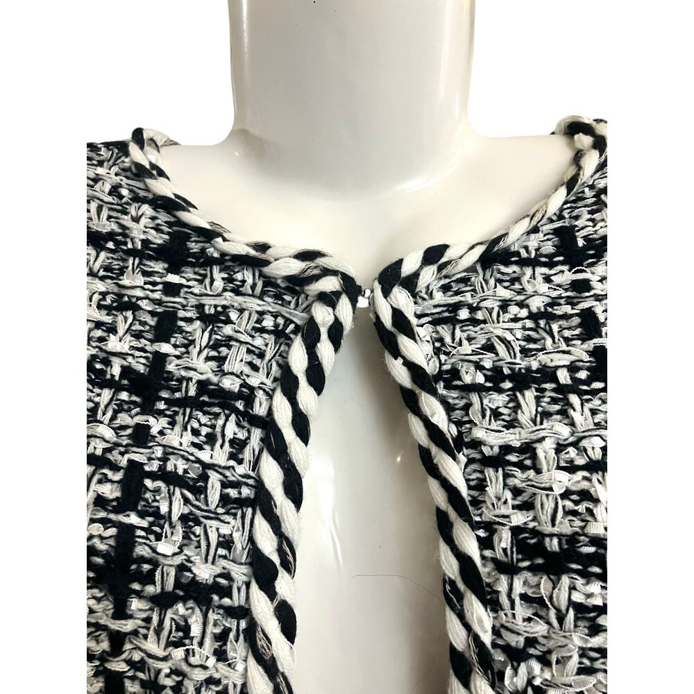 Sioni Women's White/Blk Marled Tweed Knit Cardigan Sweater Hook/Eye Closure SZ S - Picture 7 of 10